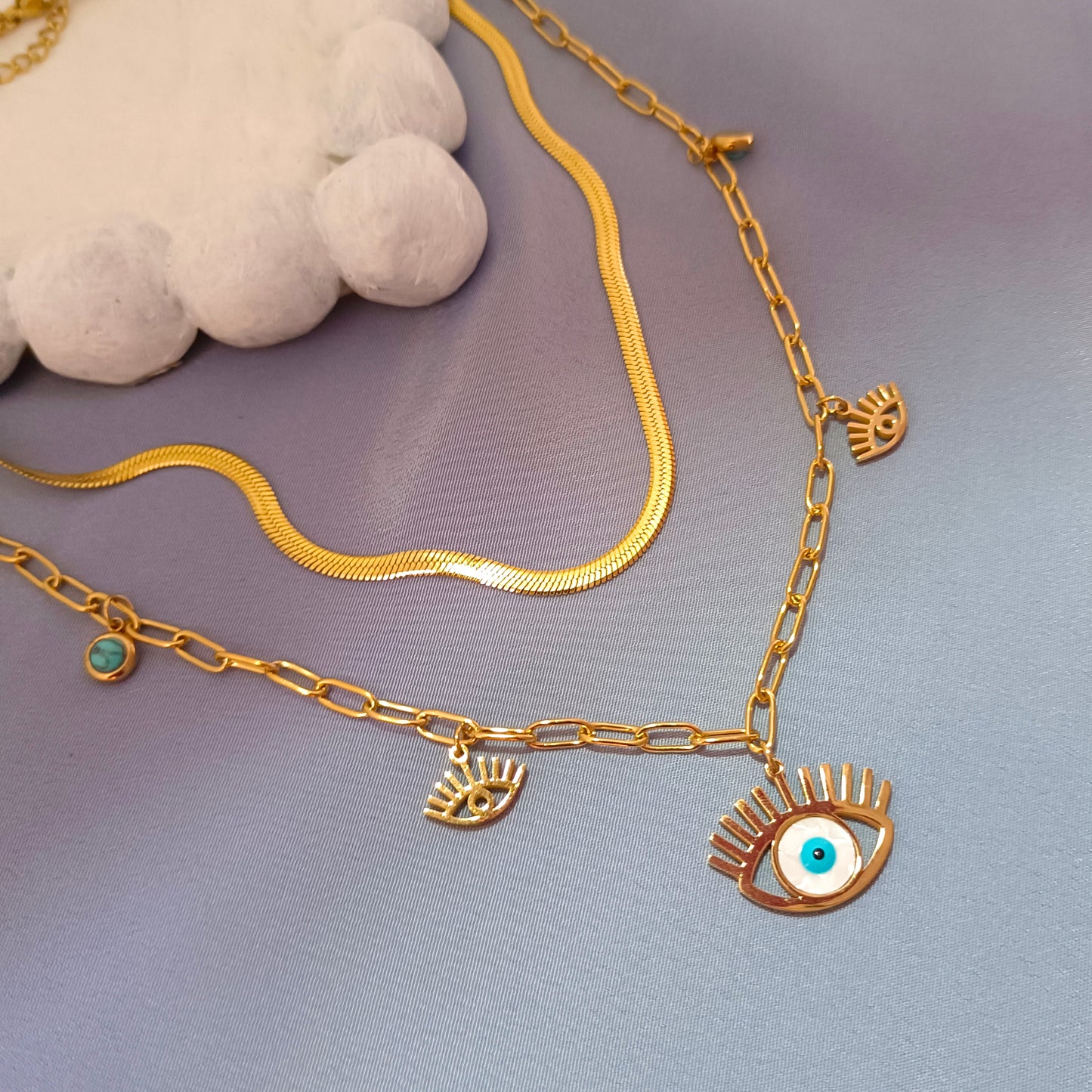 18K Gold Plated Evil-Eye Cascade Necklace