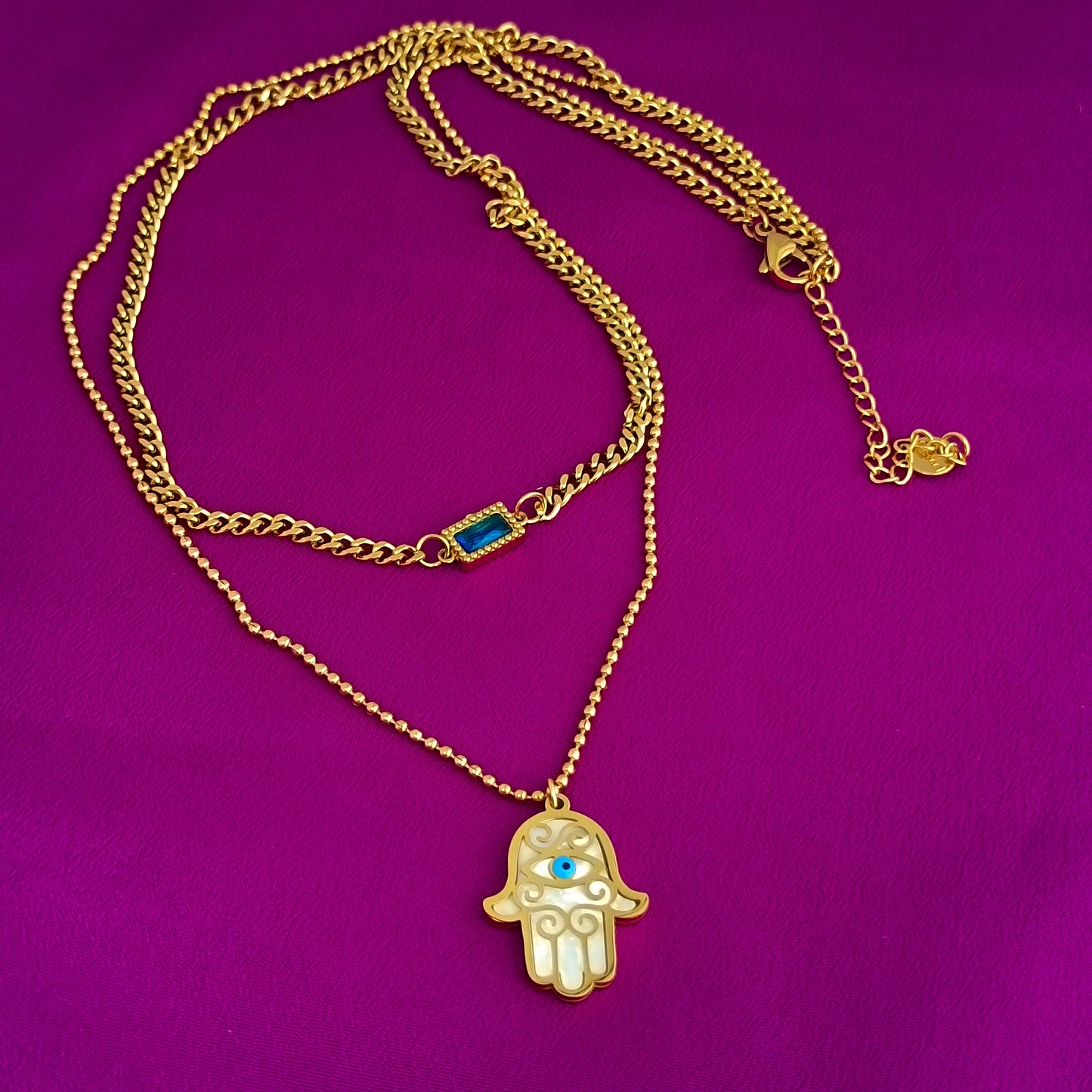 Gold Hamsa Hand Evil Eye Pendant Necklace – Stainless Steel