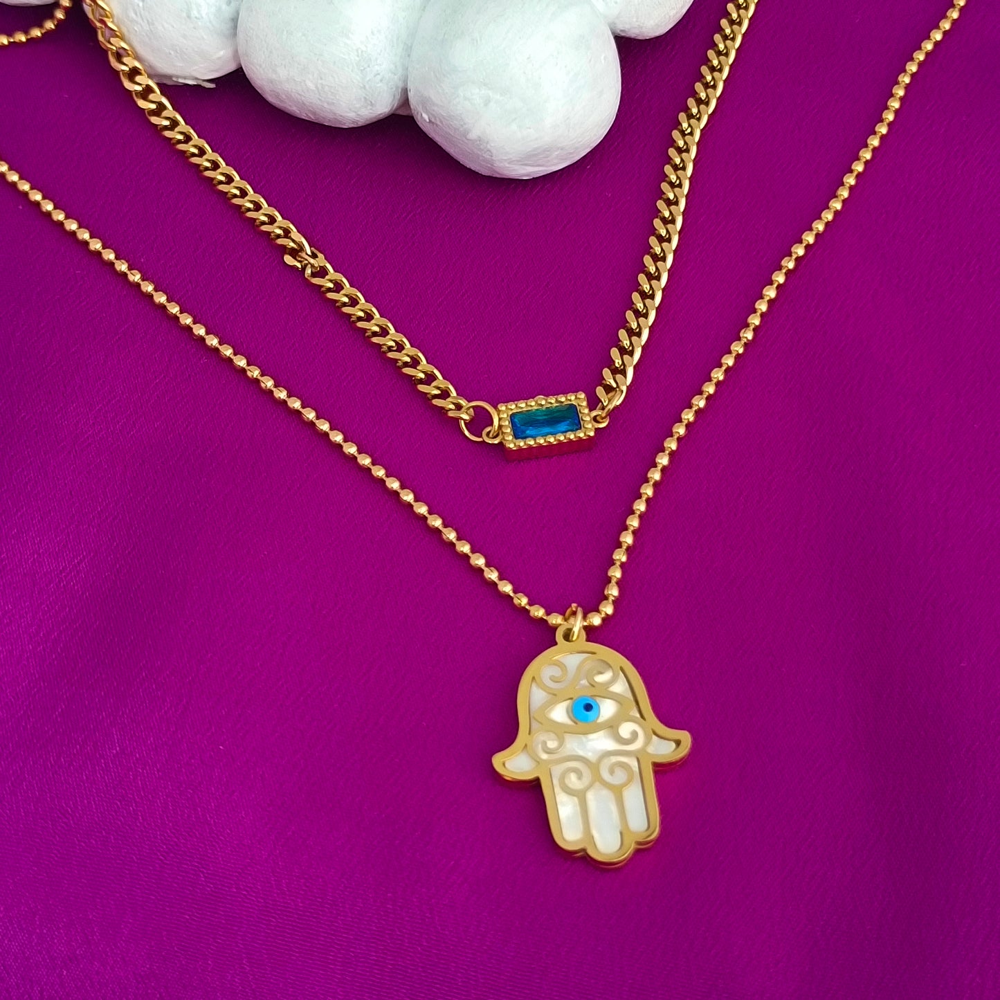 Gold Hamsa Hand Evil Eye Pendant Necklace – Stainless Steel