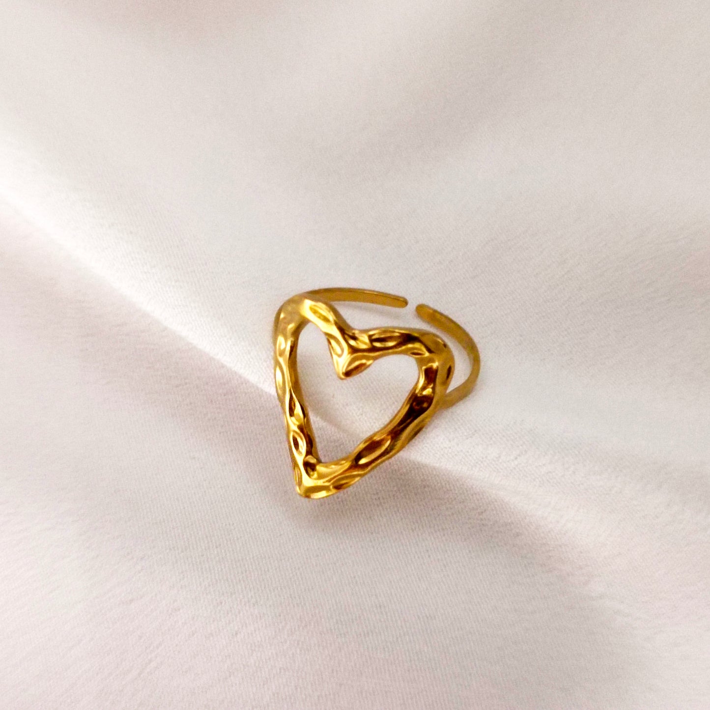 18K Gold-Plated Anti-Tarnish Stainless Steel Heart Adjustable Ring