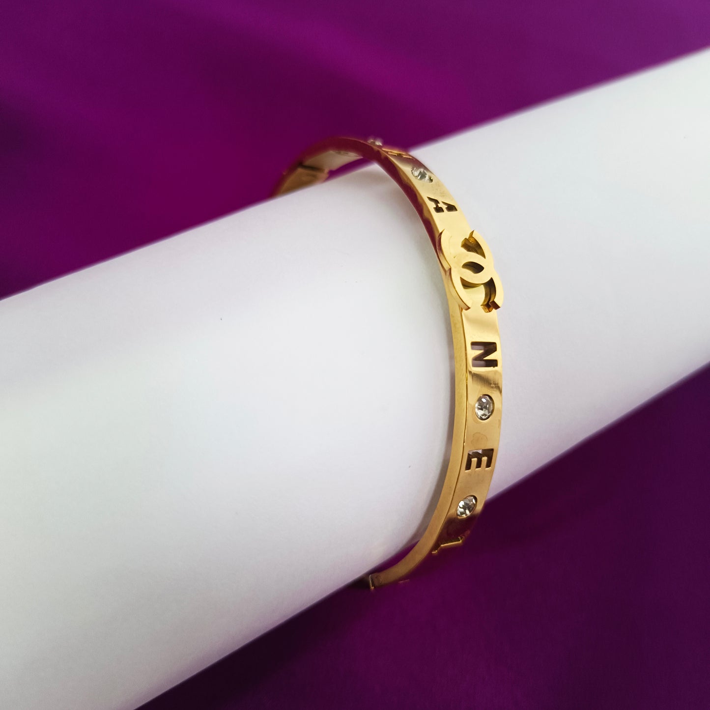 18K Real Gold-Plated Channel Stones Handcuff