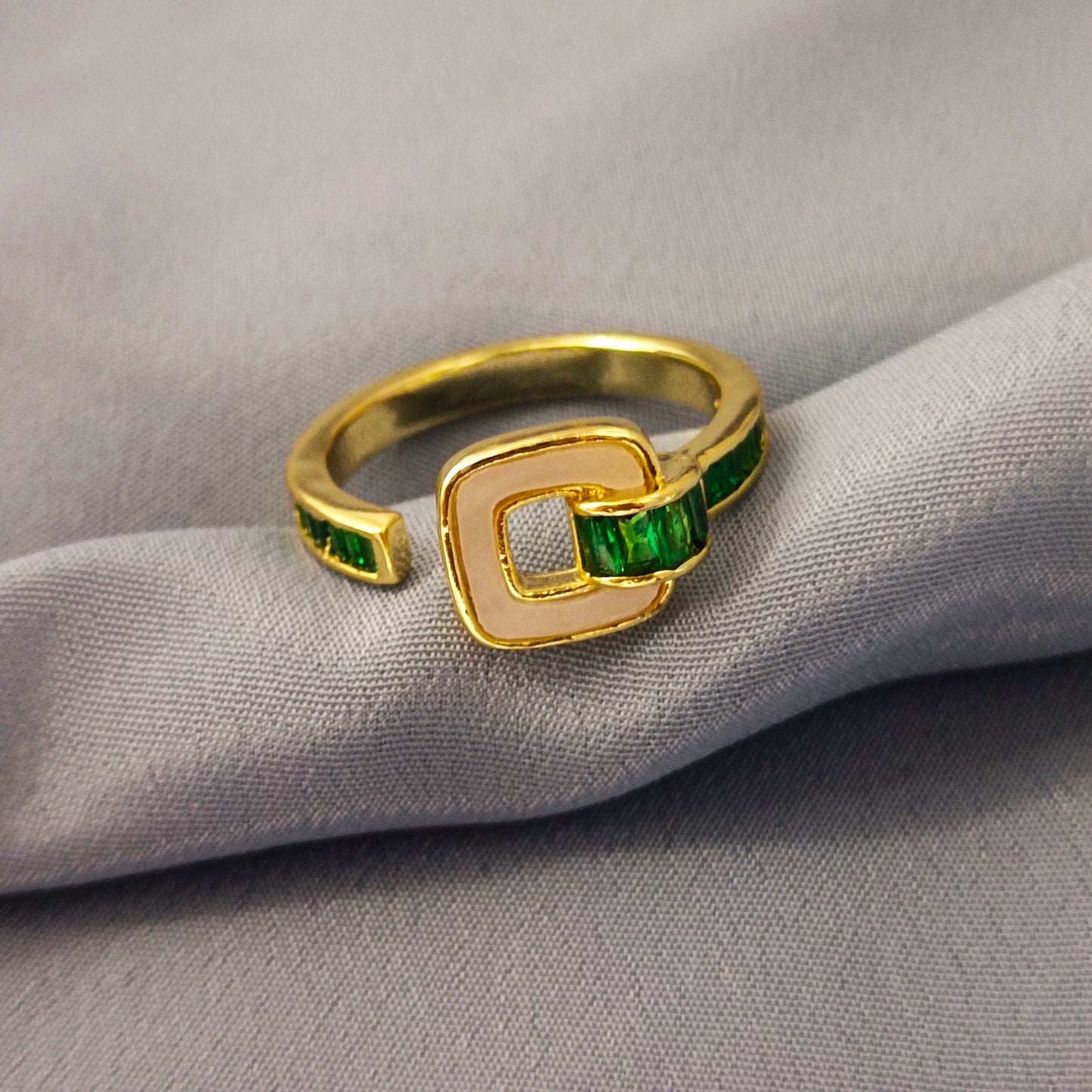 Emerald Stone Ring – 18K Gold-Plated Adjustable Ring