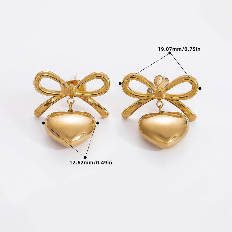 Gold Plated Anti Tarnish Bow-Heart Themed Earrings