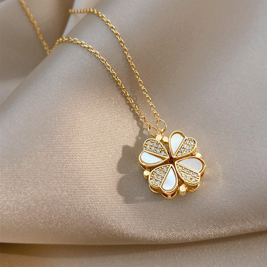 Fashion Heart-Shaped Clover Magnetic Pendant Necklace