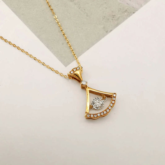 18K Gold Skirt Pendant Necklace with Natural Diamonds