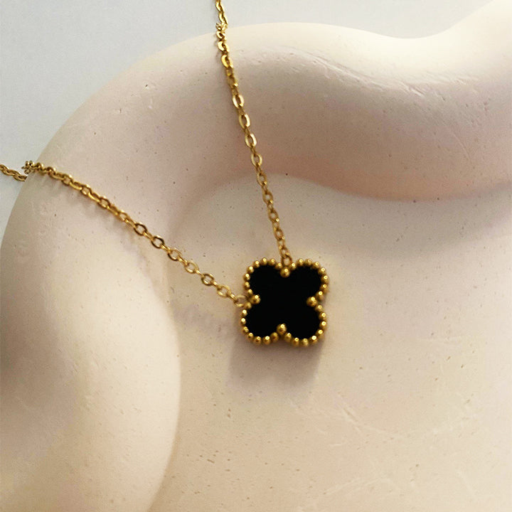 18K Black & Gold Four-Petal Pendant Necklace