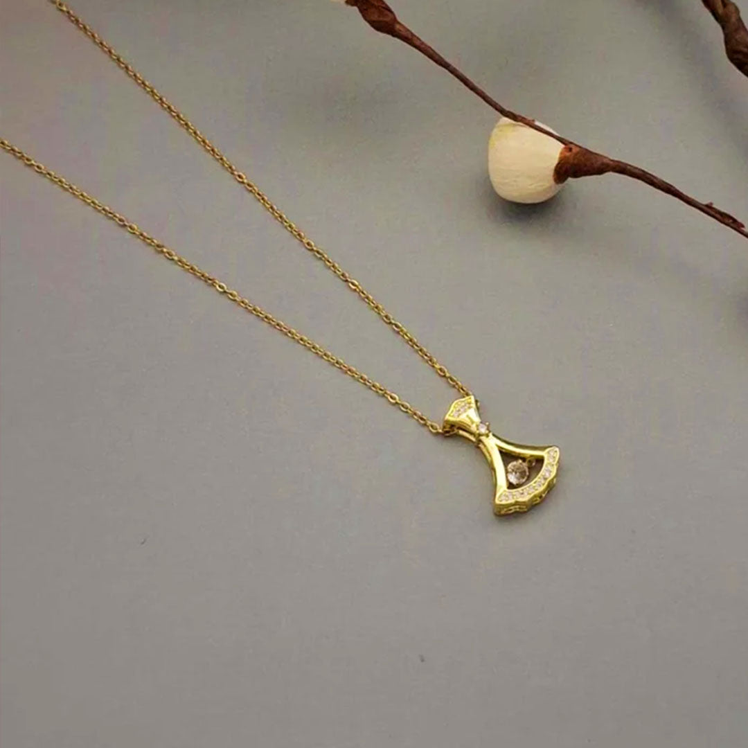 18K Gold Skirt Pendant Necklace with Natural Diamonds