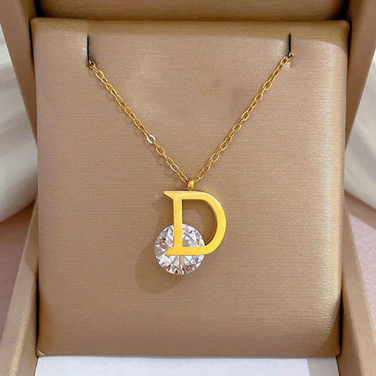 Luxurious 18K Gold Plated D Letter Necklace – Trendy Zircon Pendant