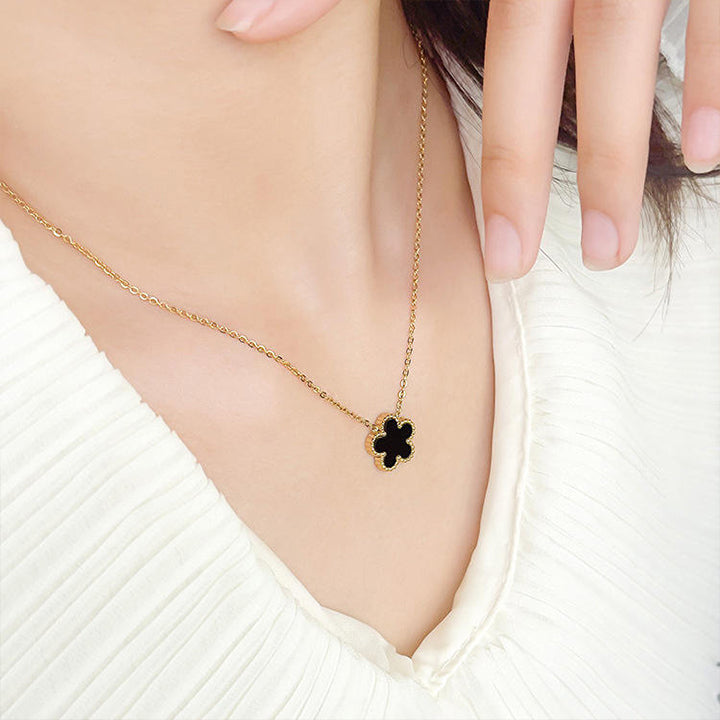 18K Black & Gold Four-Petal Pendant Necklace