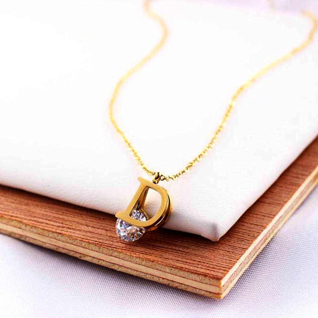 Luxurious 18K Gold Plated D Letter Necklace – Trendy Zircon Pendant