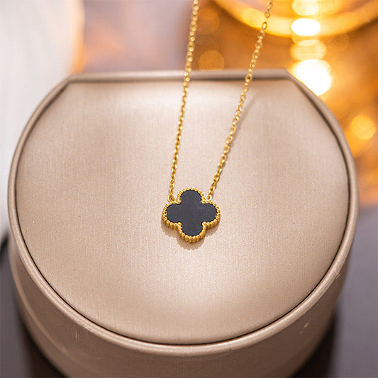 18K Black & Gold Four-Petal Pendant Necklace