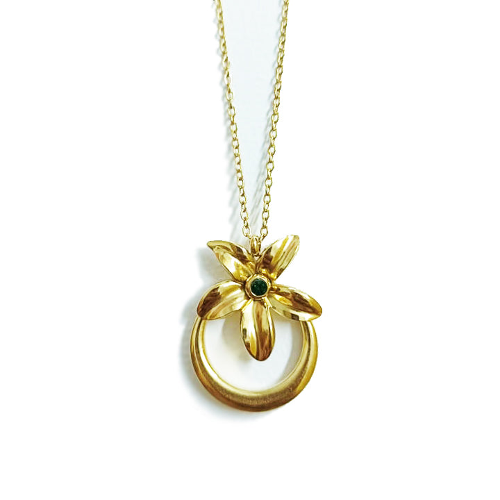 18K Gold Plated Zircon Inlaid Bow Flower Pendant Necklace